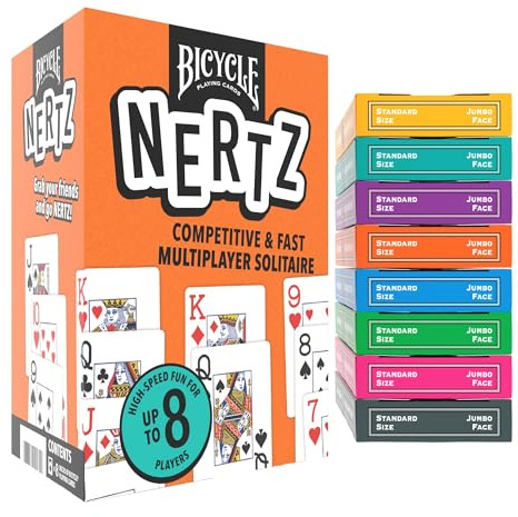 Bicycle Nertz Card Game (Solitaire) , 8 Decks of Jumbo Index Playing Cards, Fast-Paced Multiplayer Family Card Game for Kids and Adults, Classic Bicycle Cards, Up to 8 Players
