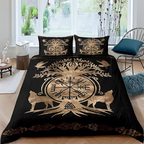 XPINGO Kinder Bettwäsche Wikinger 135x200 cm 2teilig Jungen und Mädchen Mikrofaser Weiche Winter Warm Bettbezüge mit Reißverschluss 3D Wikinger Bettbezug mit Kissenbezüge 80x80 cm