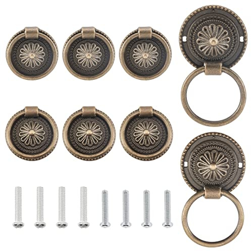 AHANDMAKER 8 setzt Schubladengriffe Mit Ringen, 2 stile Vintage Antike Kommode Knöpfe Bronze Ring Schublade Flach Rund Schrankknopf Mit Schrauben Für Schublade Nachttisch Schrank Diy Ledergürtel