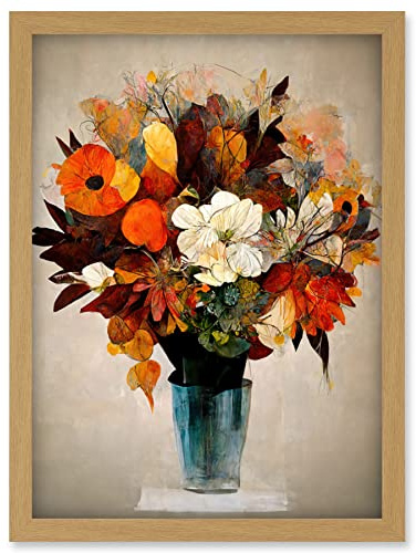 Doppelganger33 LTD Autumn Field Flower Bouquet In Vase Modern Painting Artwork Framed Wall Art Print A4