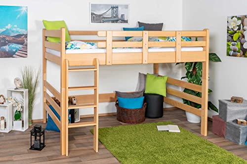 Hochbett für Erwachsene Easy Premium Line K23, Buche Vollholz massiv Natur lackiert, teilbar - Liegefläche: 120 x 190 cm
