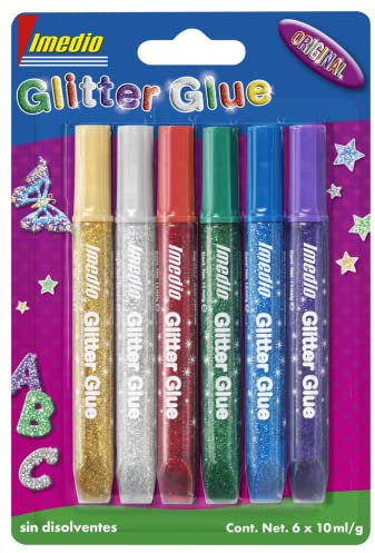 Çegamento imedio glitter glue original para manualidades 10ml blister de 6 unidades colores surtidos
