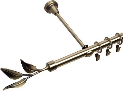 RENA Gardinenstange 19 mm Einfach | Metall-Einzelgardinenstange | Elegante klassische Gardinenstange mit geräuscharmen Rollen | Inklusive Montagezubehörset | Antik Gold 340cm |Bawaro