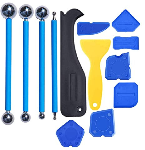 Fugenrobbe Werkzeug Schaber Kit, 13 Stück Fugenglätter Set Metallkugel Abzieher Silikonabzieher, Sealant Tool Fugenabzieher Profi Fugenwerkzeug Für Badezimmer Küche Raum DIY Tool Blau