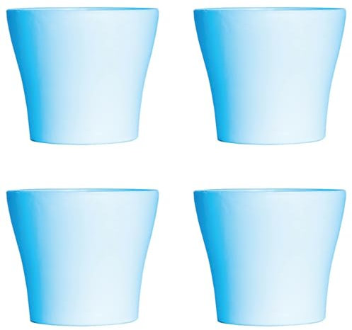 Lot de 4 Pots à Fleurs en Plastique Bleu avec Cache-Pot GH629BL St Helens Home and Garden - 20 Cm x 14.5 Cm