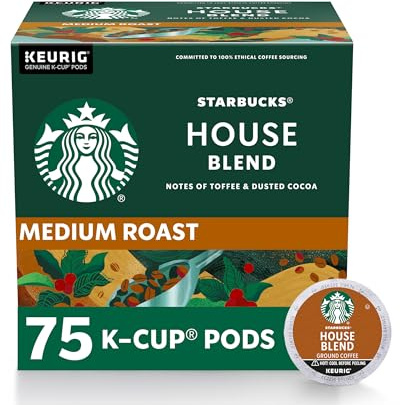 Starbucks K-Cup Coffee Pods, Medium Roast, House Blend for Keurig Brewers, 100% Arabica, 1 Box (75 Pods)
