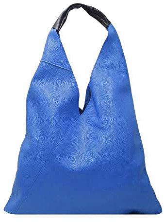 FrasiBags Schultertasche aus echtem Leder, hergestellt in Italien, Damen-Umhängetasche, Schultertasche aus Leder, groß, blau, 46x62x12