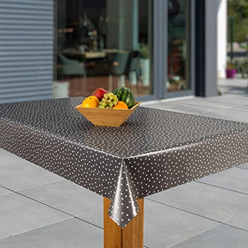 laro Wachstuch-Tischdecke Abwaschbar Garten-Tischdecke Wachstischdecke PVC Plastik-Tischdecken Eckig Meterware Wasserabweisend Abwischbar G07, Muster:Punkte weiß - grau, Größe:100x160