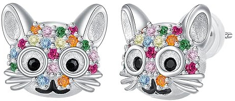 Hifeeled Katze Ohrringe Damen 925 Sterling Silber Tier Ohrstecker für Frauen Original Schmuck Geschenk Mutter Ehefrau Tochter
