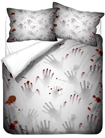 HNHDDZ Bettwäsche-Sets Gespenster Blutige Hand Totenkopf Schwarz Dunkel Muster Drucke Bettbezug-Set und Kissenbezug Weich Leicht Atmungsaktiv (Stil 2,135x200 cm)