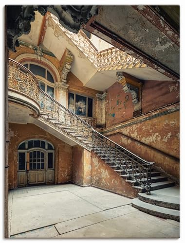 ARTLAND Wanddeko Leinwand Bilder Wandbild Architektur Ruinen Treppenhaus Treppe Ornamente Licht Lost Places U4YC
