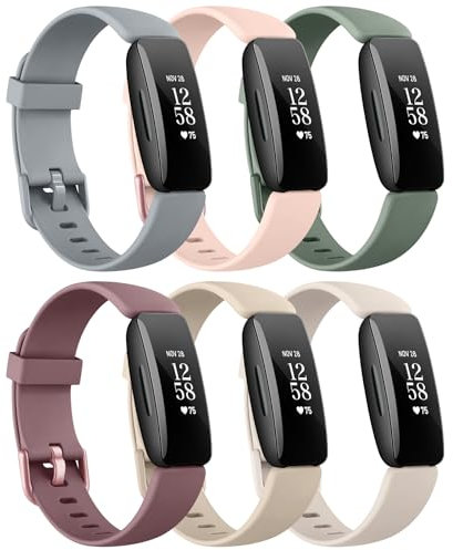 Wanme Straps Compatible with Fitbit Inspire 2 Straps,Pack 6 Soft Silicone Sport Replacement Wristband for Fitbit Inspire 2 Women Men(Gray/Pink/Cactus/Starlight/Smoke Violet/Milktea)