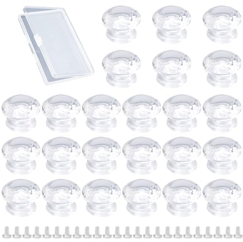 MOROBOR Mini-Acryl-Ziehknäufe, Diamantform, transparent, kristallklar, glänzend, Knauf mit Schrauben für Spiegel, Schrank, Box, Geschenkkoffer, Dekoration, 24 Stück