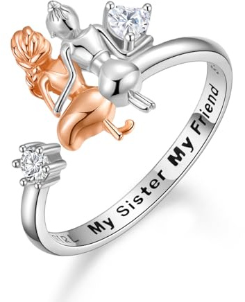 SIMPLGIRL Sterlingsilber-Herzring “Always My Sister Forever My Friend” verstellbarer Ring, Schmuck, Geschenk