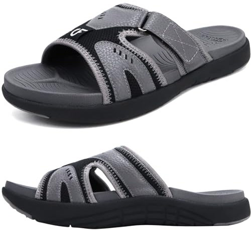 COFACE Mens Sport Recovery Sandals Plantar Fasciitis Soft Cushion Lightweight Arch Support Orthotic Slides for Men GreyBlack Size 11
