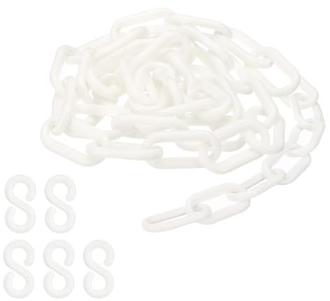 PATIKIL Plastikkette, 3 Fuß Sicherheitsbarrierekette für Menschenkontrolle, 1/4 Zoll (6 mm) weiße Kunststoffkettenverbindungen für Warteschlangen, Parkplätze, Zäune