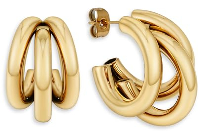 Creolen Gold Triple - Goldene Ohrringe für Damen aus wasserfestem Edelstahl | Dreifache Kreolen inkl. Geschenkbox