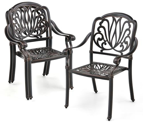 KOMFOTTEU 2er Set Gartenstühle stapelbar, Terrassenstühle mit verstellbaren Füßen, Balkonstühle Essstühle ergonomisch, Bistrostühle für Garten, Hof, Patio