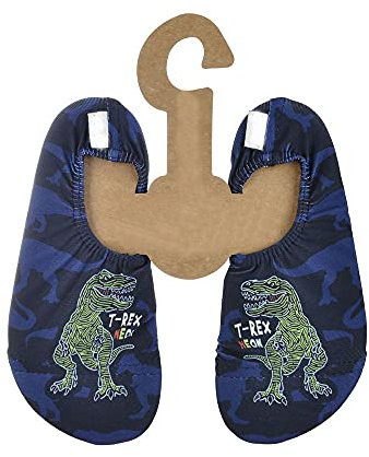 Slipstop Kinder Strandschuhe Anti Rutsch Sport Schuhe Schwimmschuhe Badeschuhe Urlaub Yoga Unisex Sonnenschutzfaktor 50, 21/23 EU, Blau mit T Rex
