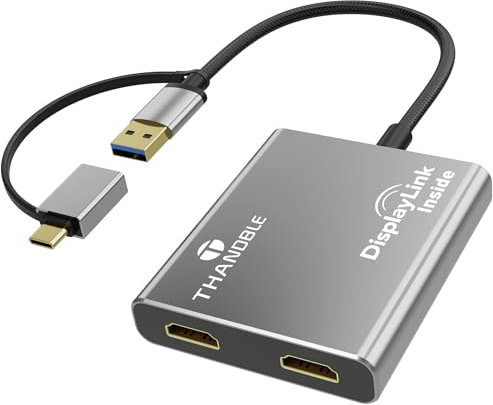 TAHNDBLE USB C auf HDMI Adapter, Dual Display 4K 60Hz Ausgang für Apple Mac M1/M2/M3, DisplayLink Adapter (DL6950) für USB 4, Thunderbolt 3/4/5, iMac, MacBook Pro/Air, Laptop (Treiber erforderlich)