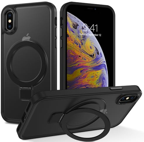 BENTOBEN für iPhone XS Max Hülle für Mag-Safe mit Ständer, [Magnetisch Ständer Ring] Clear Kabellos Dünn TPU Bumper Cover Case Handyhülle iPhone XS Max 6.5,Schwarz