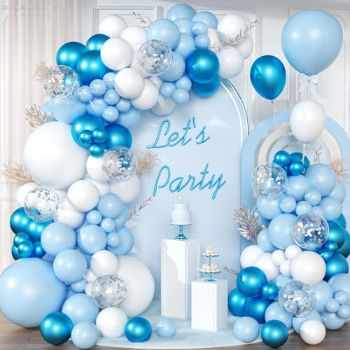 Luftballon Girlande Blau und Weiß, VUCDXOP 147 Stück Luftballons Bogen Kit, Ballon Arch Kit Latex Ballons Girlande Kit für Geburtstag Party, Abschlussfeier, Jubiläum,Baby Shower,Hochzeit