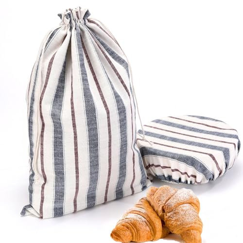 WEIFUTCH Brotbeutel für hausgemachtes Brot mit Schalenabdeckung, 45 x 30,5 cm, wiederverwendbar, Leinen, Sauerteig-Brotbeutel, Backzubehör, Brotaufbewahrung, Einweihungsgeschenk, 3 Stück