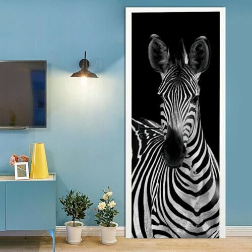 Stickers Porte 3D Muraux Auto-adhésif - Animal Zèbre - Papier Peint Decal de Porte, Autocollants Murales de Porte PVC Affiche Porte étanche pour Chambre Salon Décoration de Porte