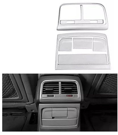 GNUFOPI Auto-Styling, kompatibel mit Audi Q5 8R 2009–2017, Kohlefaser-hintere Zigarettenanzünder-Abdeckung, Aschenbecher, Luftauslass-Rahmen, Aufkleber, Verkleidungszubehör(B Model Silver)