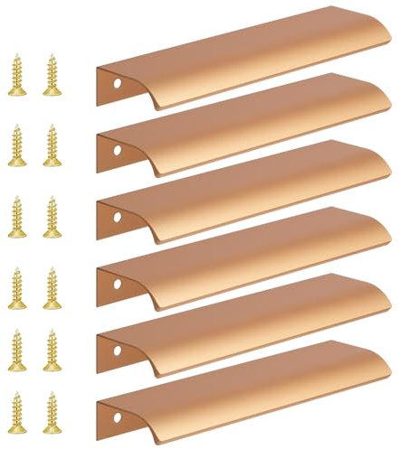 flintronic 6 PCS Tiradores Cocina Ocultos, Tiradores Ocultos Dorados, 150 mm Tiradores Ocultos Cocina, Aluminio, Tiradores Ocultos para Cajones con Tornillos, para Puerta de Armario Cajones