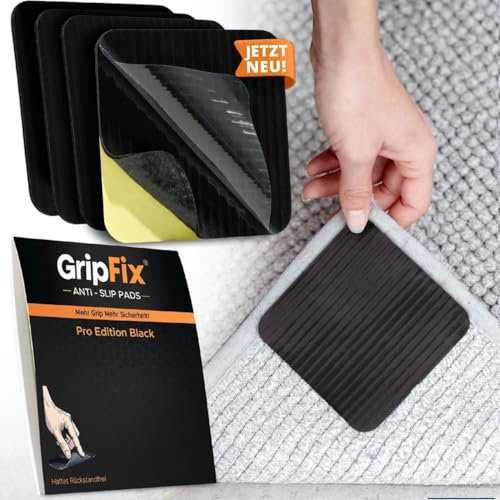GripFix® Teppich Antirutschunterlage – STARKER Halt OHNE RÜCKSTÄNDE – MEHR Sicherheit IM Alltag – Waschbare & Wiederverwendbare Pads, 4er-Set | 8er-Set | 12er-Set (12, Schwarz)