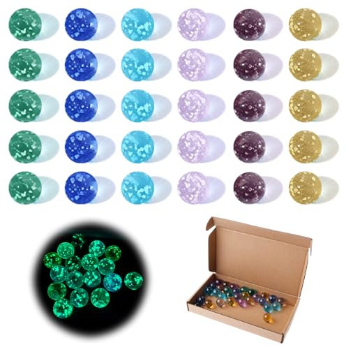 Elkuaie 30 Glasleuchtkugeln, glasierte Leuchtkugeln, 1,6 cm große Glasmurmeln, porenfreie Glaskugeln, 6-farbige Leuchtkugeln, können für die Heimdekoration von Kinderspielzeug verwendet Werden