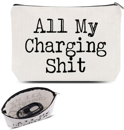 Funny Charging Cable Organiser Bag for Travel Toiletry Makeup Bag for Women Men All My Charging Stuff Pouch for Best Friend Birthday Gifts for Sister Brother Charger Organiser with Zipper