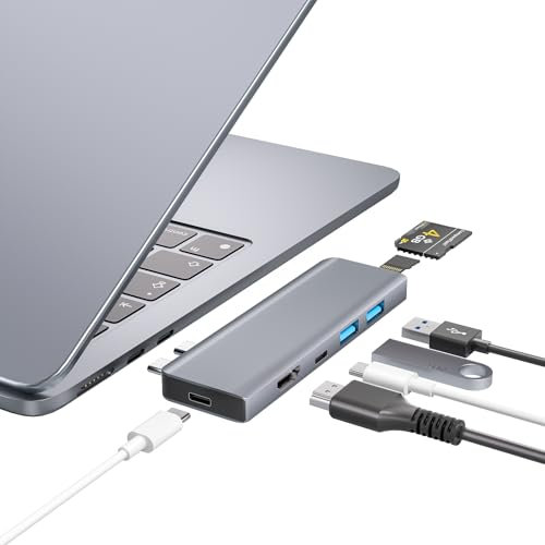 ZanBix USB C Hub, 7-in-2 USB Adaptateur pour MacBook Pro Air Thunderbolt 4 Dock HDMI 4K, 100W PD, 40Gbps, USB-C 3.0, 2 USB-A 3.0, Lecteur Carte SD/TF, Compatible avec MacBook Pro Air M4 (Gray)