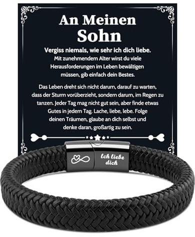 VU100 Ich Liebe Dich Geschenke für Männer Sohn/Papa/Bruder Herrenarmband | Lederarmband Herren mit Gravur Geburtstag Weihnachten Geschenk für Ihn Freund Ehemann Jungen, Valentinstag Jahrestag Geschenk