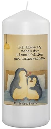 Mr. & Mrs. Panda Kerze Pinguine Einschlafen Design 19 x 8 cm - Geschenk, Liebesbeweis, Erinnerungslicht, Blockkerze, für Frauen, Partner, Bedruckte, Mitbringsel, Freundin, Erinnerungskerze