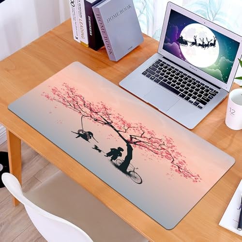 KDWJS Gaming Mauspad XXL 90x40cm Mousepad Groß Vernähte Kanten Anti-Rutsch für PC,Baum des Lebens, Kinder Spielen auf Einer Schaukel mit Reifen unter d,Laptop Verbessert Präzision und Geschwindigkeit