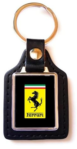 Print Corner Porte-clés Acier/Simili Cuir Luxury compatible avec - Ferrari Logo (noir)
