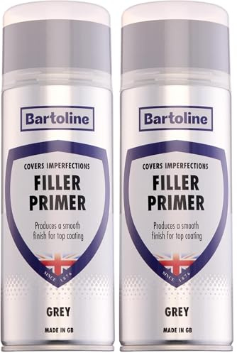 Bartoline Filler Primer Grey Spray Paint 400ml Matt Finish Multi-Surface Filler and Primer for Metal, Wood, Plastic Fills Scratches Fast-Drying, High-Coverage Base Coat for Topcoats (Pack of 2)