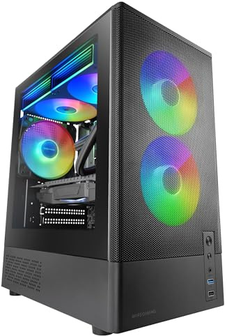 Mars Gaming MC-Onyx, MicroATX Gaming-Gehäuse, Metall-Mesh-Front, Seitenfenster aus Gehärtetem Glas, 3X ARGB FDB Lüfter, Doppelkammer-Struktur, Unterstützung für Flüssigkeitskühlung bis 240mm, Schwarz