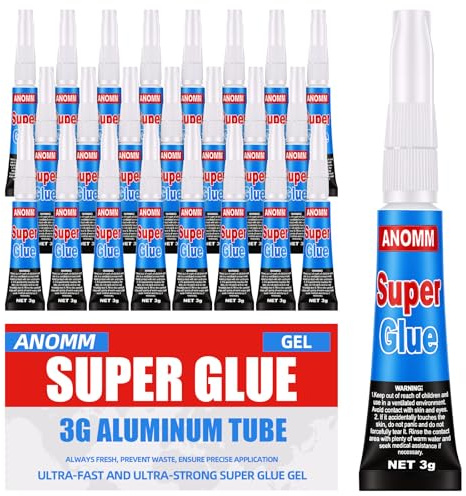 ANOMM 24x3g Super Glue, Superpegamento Gel Extra Fuerte, Evita Obstrucción | Transparente y sin costuras pegamento fuerte, para plástico, Madera, Metal, Vidrio, Cuero y Bricolaje