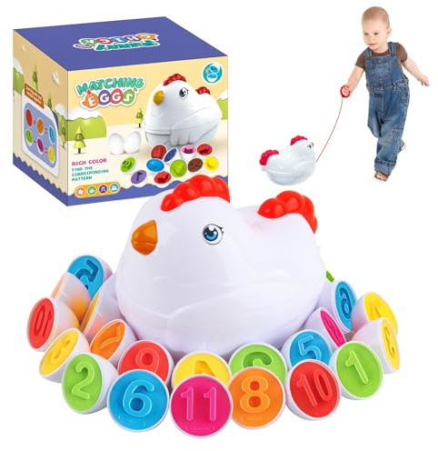 Shyllin Oeufs Montessori Assortis, 12 Oeufs Montessori, Stockage Voiture Poule, Jouets Sensoriels, Développement des Compétences Tri, Éducation Préscolaire, Jouet Pâques (Nombres colorés)