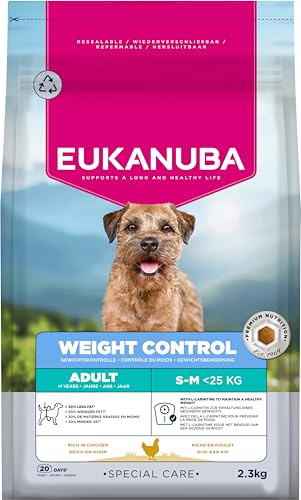 Eukanuba Weight Control Hundefutter für kleine & mittlere Rassen, 2,3 kg | Special Care|fettarmes Trockenfutter|zum Gewichtserhalt|für sterilisierte/kastrierte Hunde|zur Diät bei Übergewicht