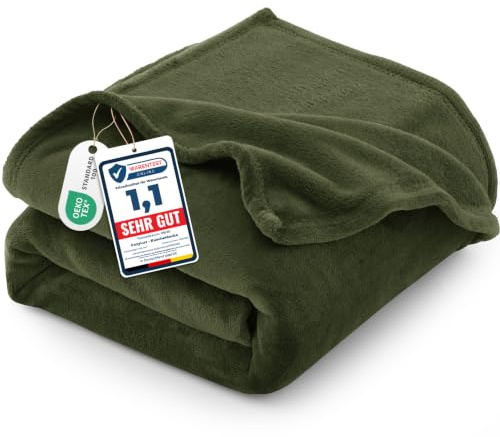 CozyLux Kuscheldecke Flauschig Decke 230x270 cm Olivgrün | OEKO-TEX 100, 260 g/m² XXL Große Flanell Sofa Decke für Frauen, Geschenke zum Geburtstag für Mama, warme Deko für das Zuhause