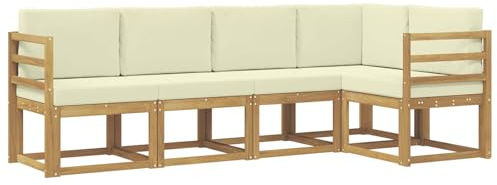 vidaXL Outdoor-Sofagarnitur mit Kissen 5 pcs Weiß und Creme, Garten, modernes Outdoor-Sofa, wetterfestes Lounge-Möbel, perfekte Terrasse für gemütliches Sitzen