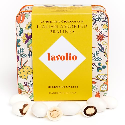 Lavolio Delizia di Ovetti 150g – Italian Praline Chocolate Gift Tin | Nutty Mini Eggs Italian Chocolate Almonds with White, Dark & Gianduja Chocolate - Premium Keepsake Tin