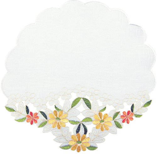 ARSVITA Tischdecke mit Stickerei, mit Blumen oder Schmetterlingen bestickte Ø 30cm Decke für den Tisch, in vielen verschiedenen Designs verfügbar (Grün - Gelb/Rund)