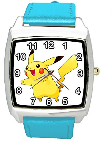Quarzuhr für Pikachu-Fans, Leder, quadratisch, Blau