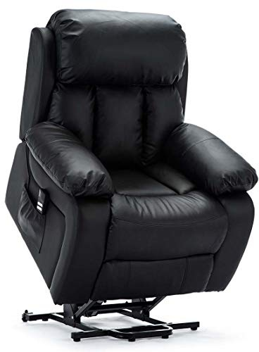 More4Homes CHESTER DUAL MOTOR ELECTRIC RISER RECLINER ARMCHAIR MOBILITY BONDED LEATHER MASSAGE HEATED CHAIR (Black)