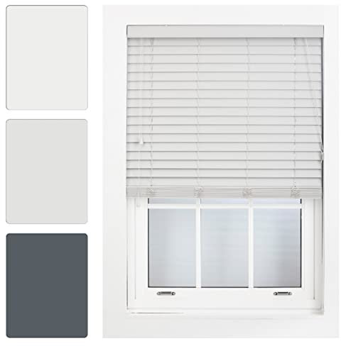 FURNISHED Window Venetian Blinds Faux Wood Venetian Blind 50mm Made to Measure, Grey Up To 240W x 210H cm